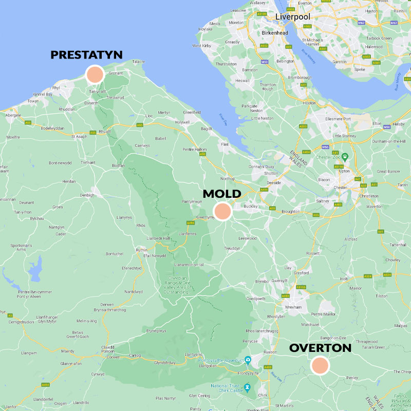 map of North Wales counselling locations